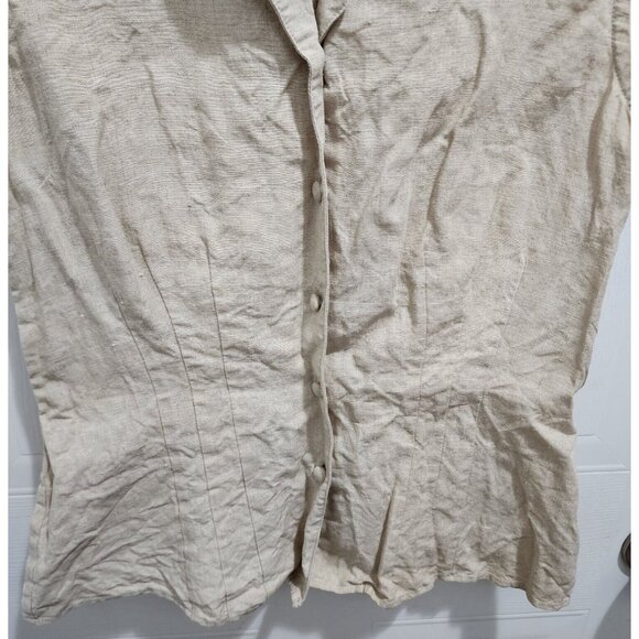 J. Peterman Women’s Sleeveless Collared Button Up Top Beige 100% Linen Size 10 - Picture 3 of 11